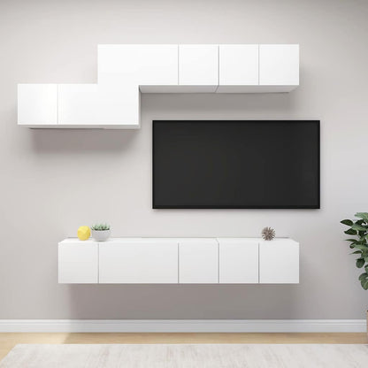 TV Cabinet Set Engineered Wood 7 pcs White