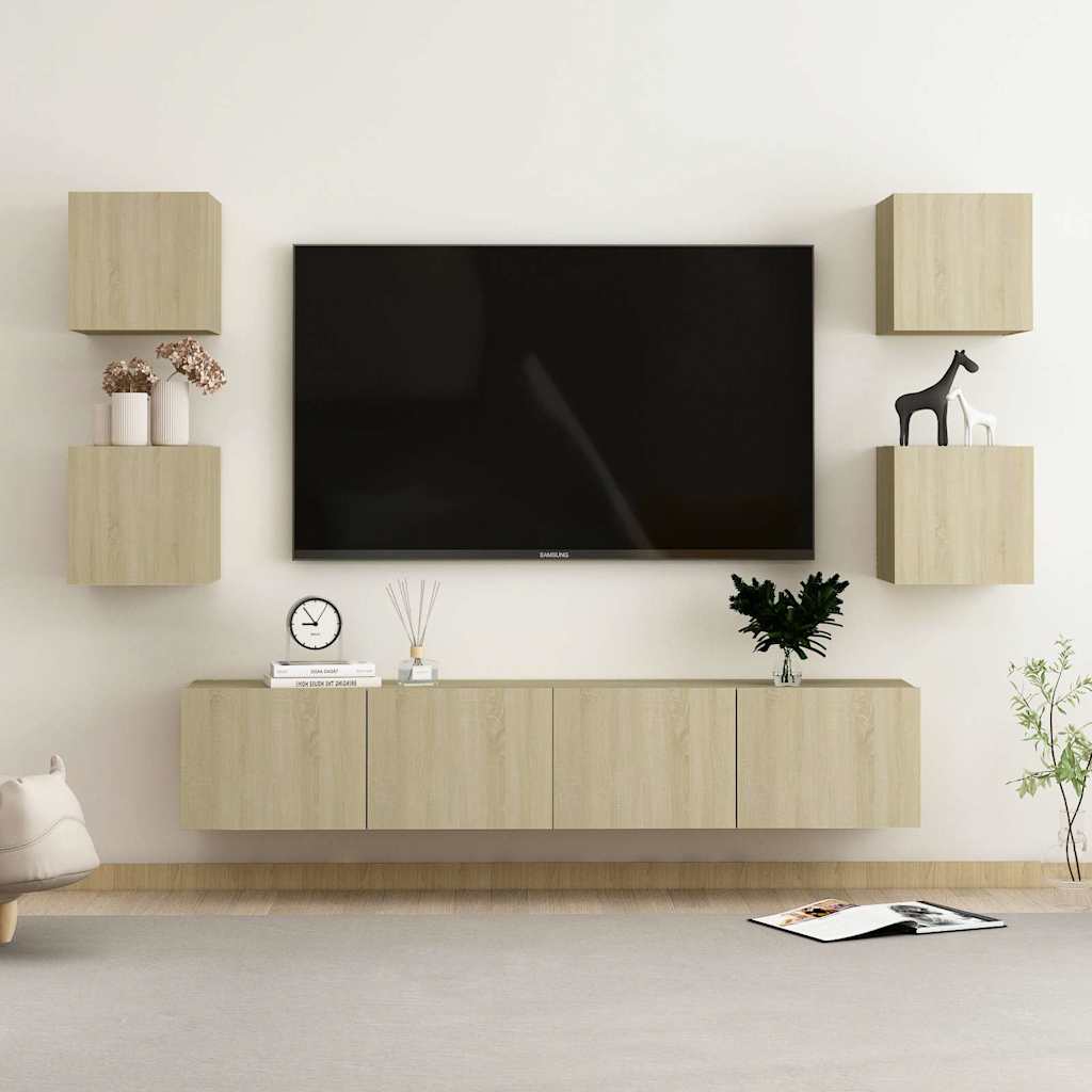 6 Piece TV Cabinet Set Engineered Wood Width 160 cm Sonoma oak