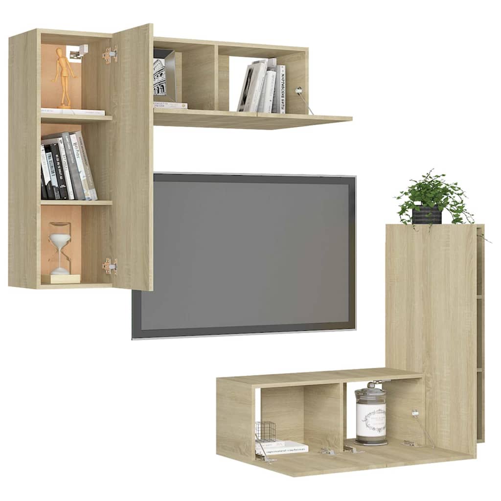 4 Piece TV Cabinet Set Engineered Wood Width 80 cm Sonoma oak