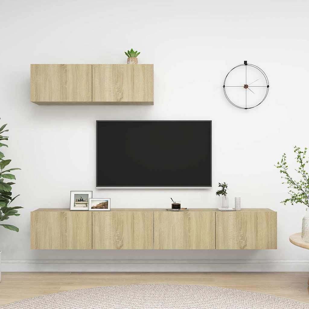 3 Piece TV Cabinet Set Engineered Wood Width 100 cm Sonoma oak