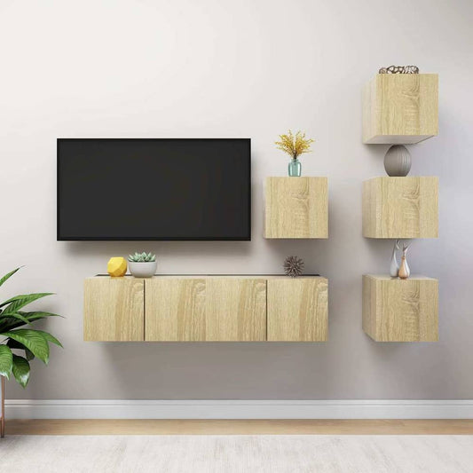 TV Cabinet Set Engineered Wood 6 pcs Width 60 cm Sonoma oak