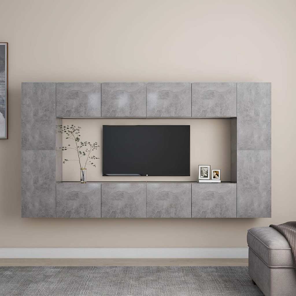 8 Piece TV Cabinet Set Engineered Wood Width 80 cm Concrete grey