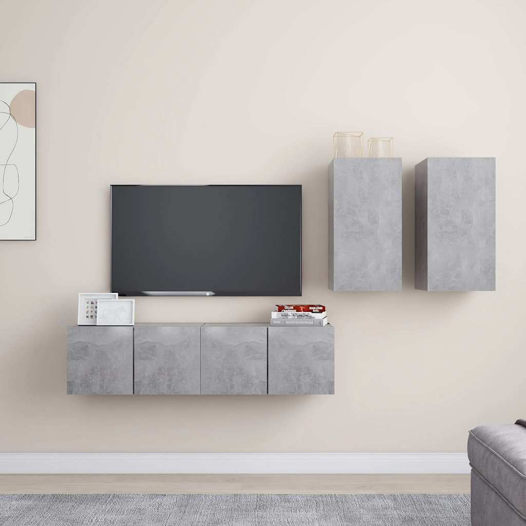 4 Piece TV Cabinet Set Engineered Wood Width 60 cm Concrete grey
