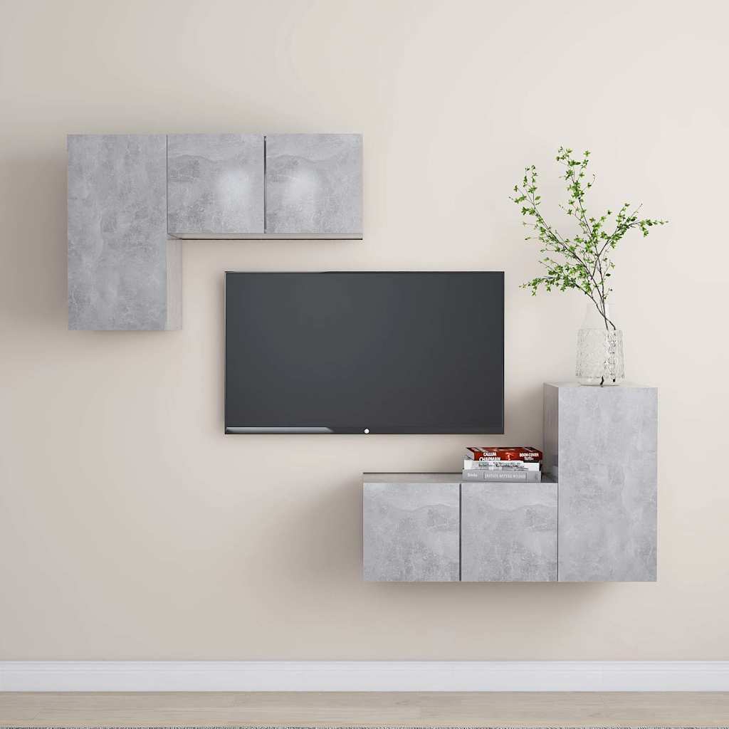 4 Piece TV Cabinet Set Engineered Wood Width 60 cm Concrete grey