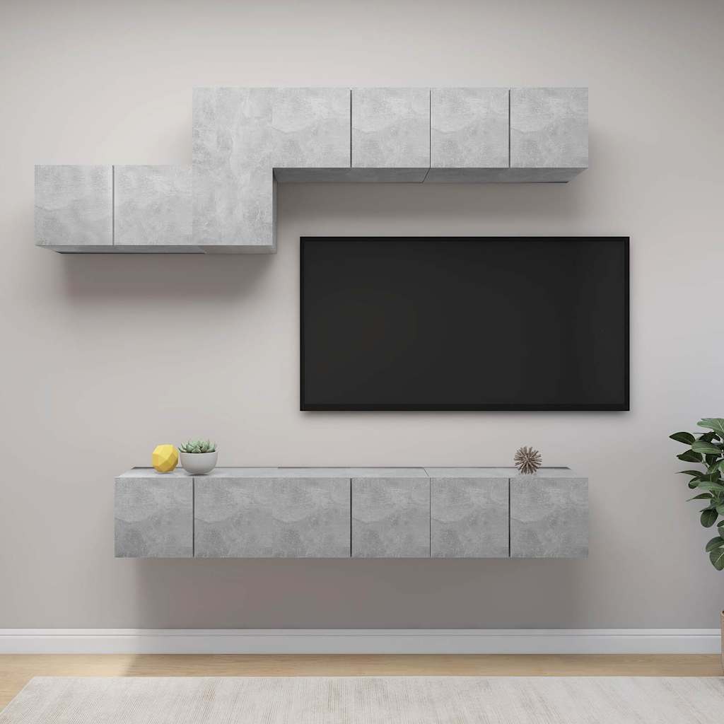TV Cabinet Set Engineered Wood 7 pcs Concrete grey