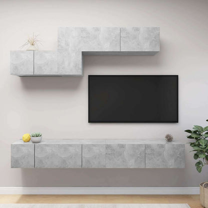 TV Cabinet Set Engineered Wood 6 pcs Concrete grey