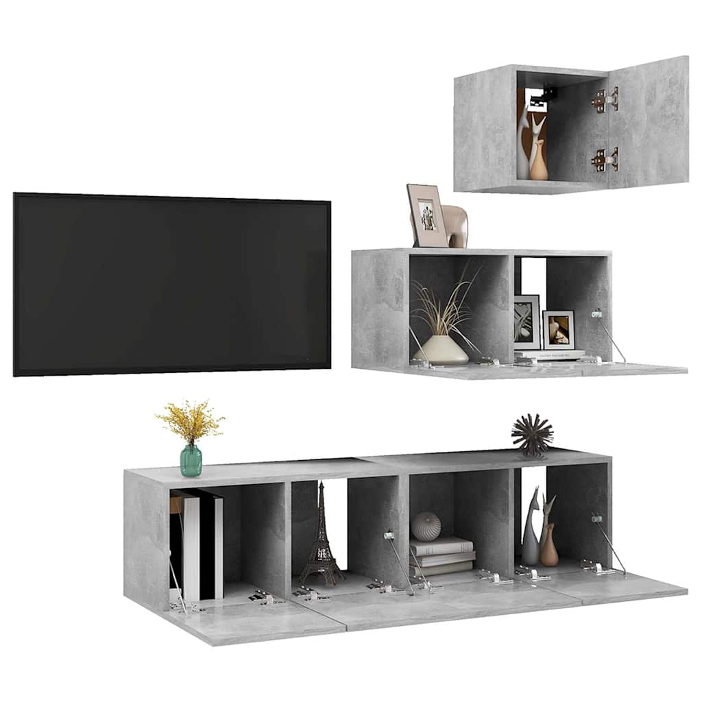 vidaXL 4 Piece TV Cabinet Set Concrete Grey Engineered Wood 5