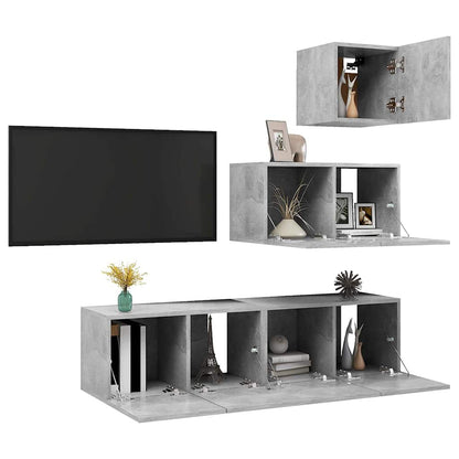 vidaXL 4 Piece TV Cabinet Set Concrete Grey Engineered Wood 5