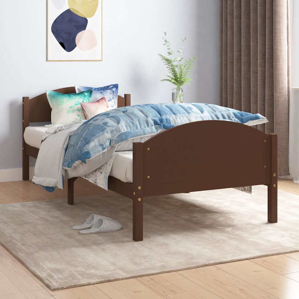 vidaXL Bed Frame without Mattress Dark Brown Solid Pine Wood 100x200cm 1