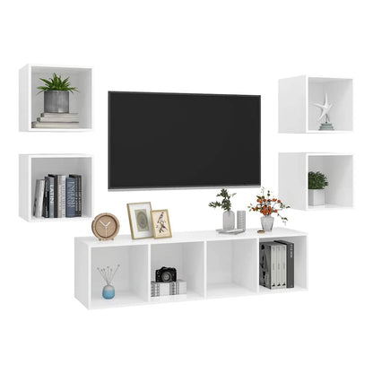 5 Piece TV Cabinet Set Engineered Wood White
