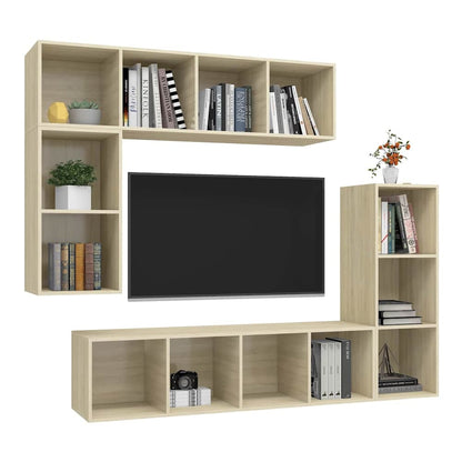 4 Piece TV Cabinet Set Engineered Wood Sonoma oak