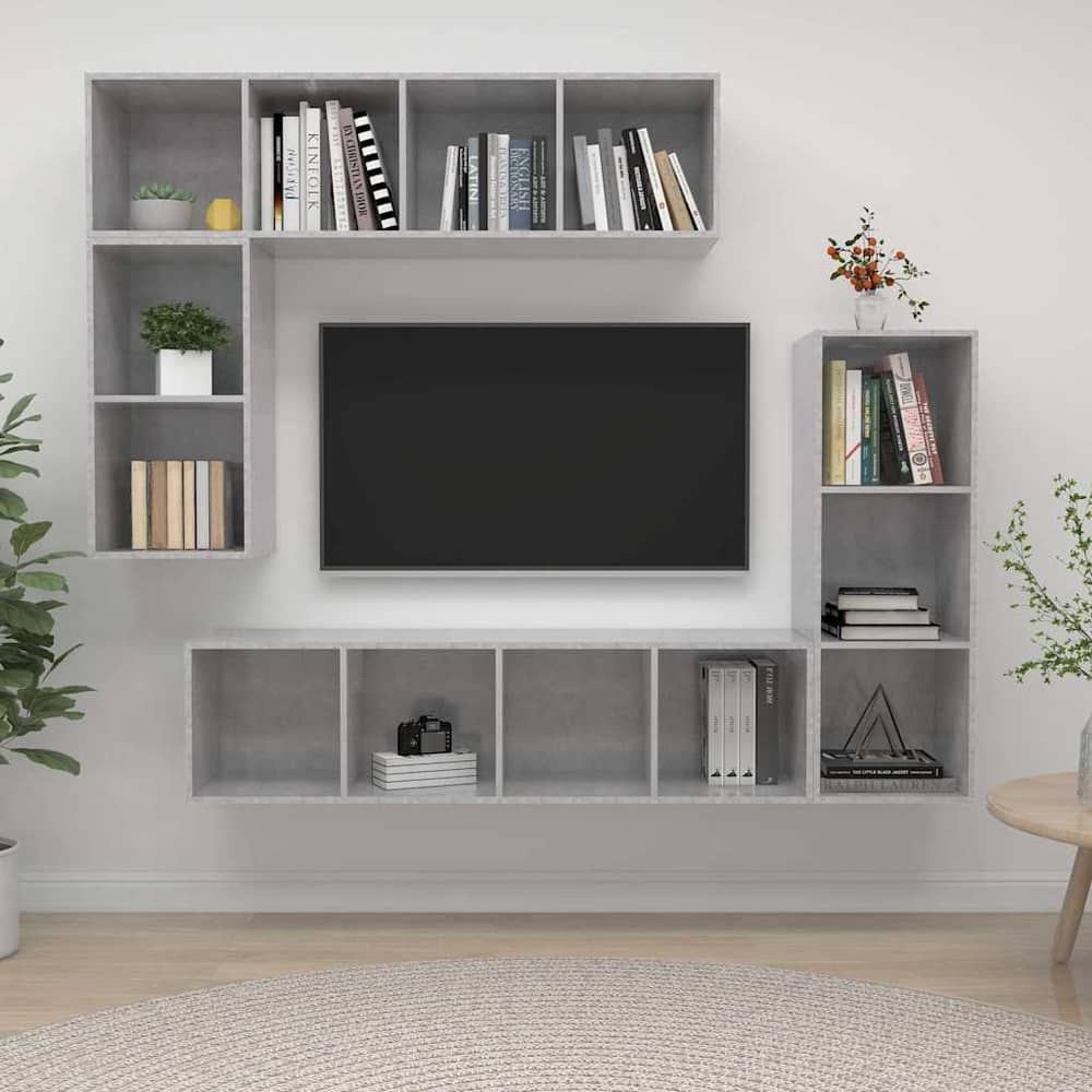 4 Piece TV Cabinet Set Engineered Wood Concrete grey
