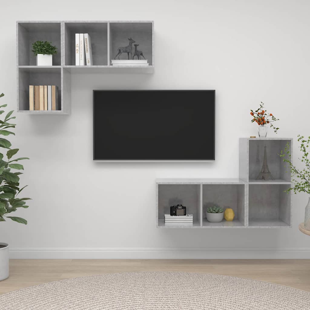 4 Piece Wall-mounted TV Cabinet Set Engineered Wood Concrete grey