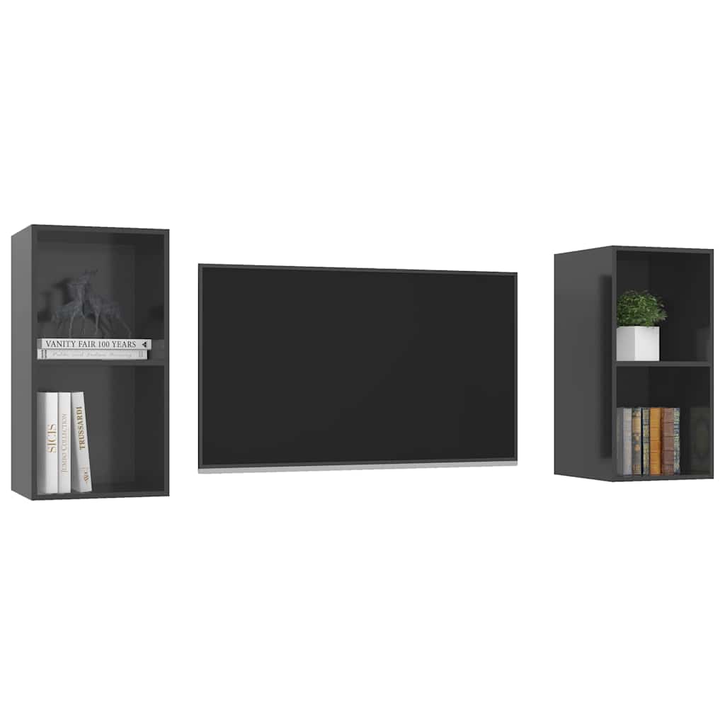 vidaXL TV Cabinet | Set of 2 | High gloss grey | Engineered wood | TV Cabinet 3