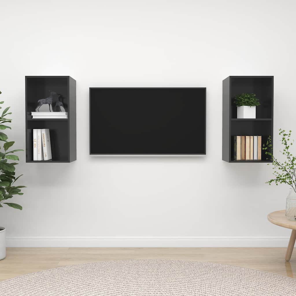 vidaXL TV Cabinet | Set of 2 | High gloss grey | Engineered wood | TV Cabinet 1
