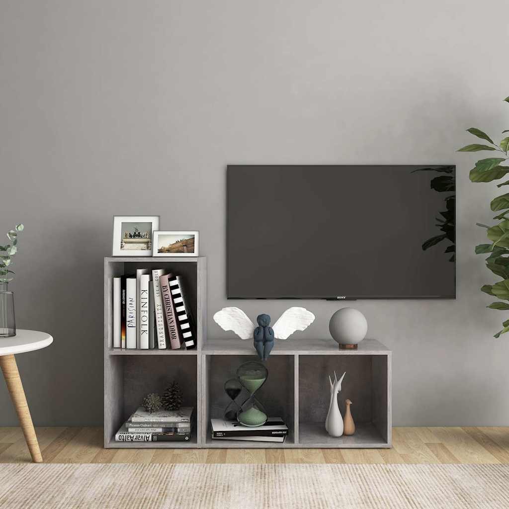 2 Piece TV Cabinet Set 72x35x36,5 cm Engineered Wood Width 72 cm Concrete grey