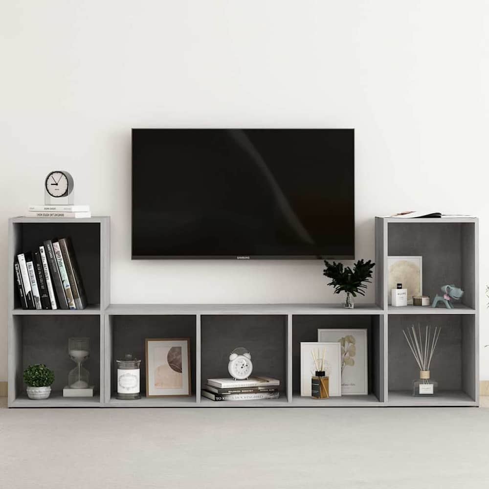 3 Piece TV Cabinet Set Engineered Wood Concrete grey