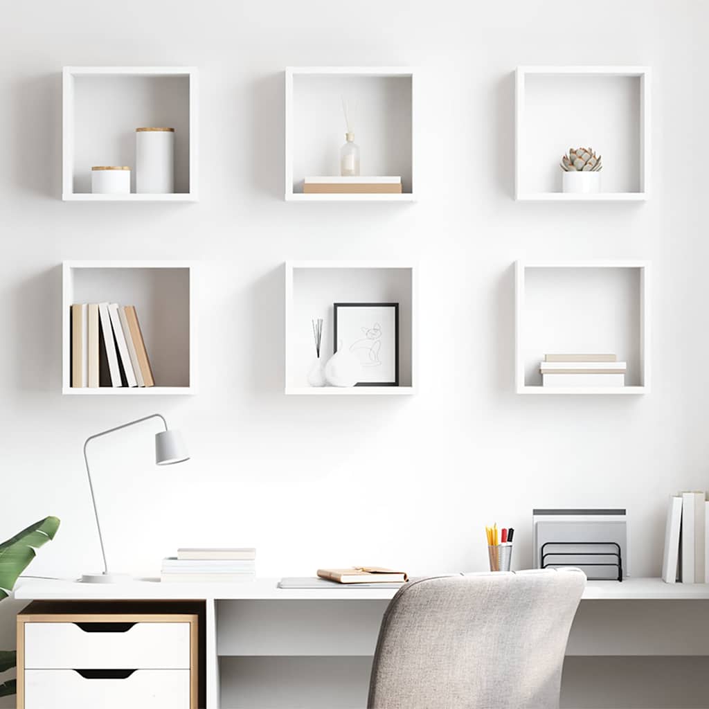 vidaXL Wall Cube Shelves 6 pcs White 30x15x30 cm 1