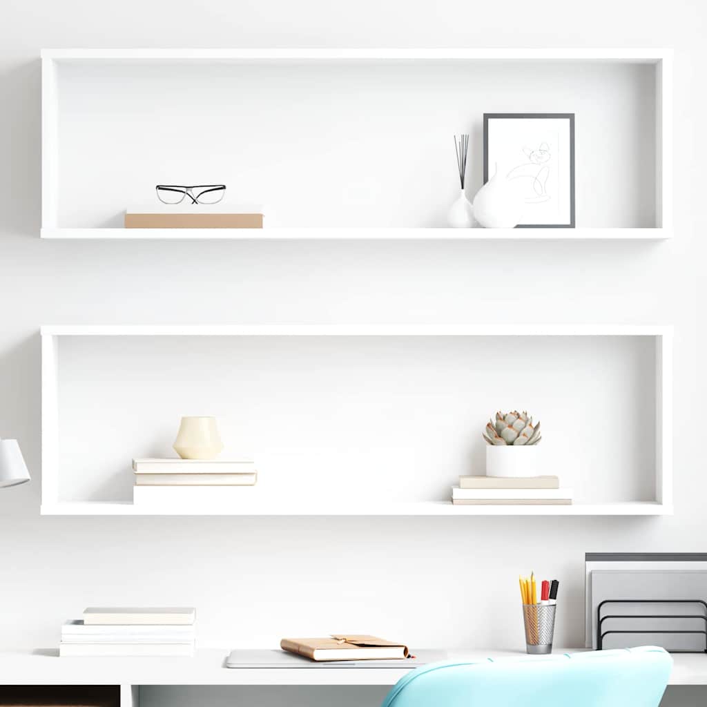 vidaXL Wall Shelf | Set of 2 | White | Engineered Wood | 100 x 15 x 30 cm 1