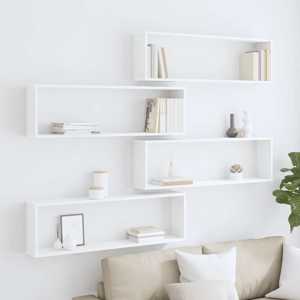 vidaXL Wall Cube Shelf 4 pcs White 100x15x30 cm Engineered Wood 3