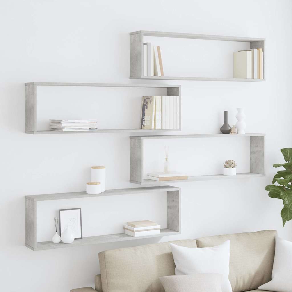 vidaXL Wall Shelf | Set of 4 | Concrete Grey | Engineered Wood | 100x15x30 cm 3