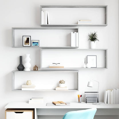 vidaXL Wall Shelf | Set of 4 | Concrete Grey | Engineered Wood | 100x15x30 cm 1