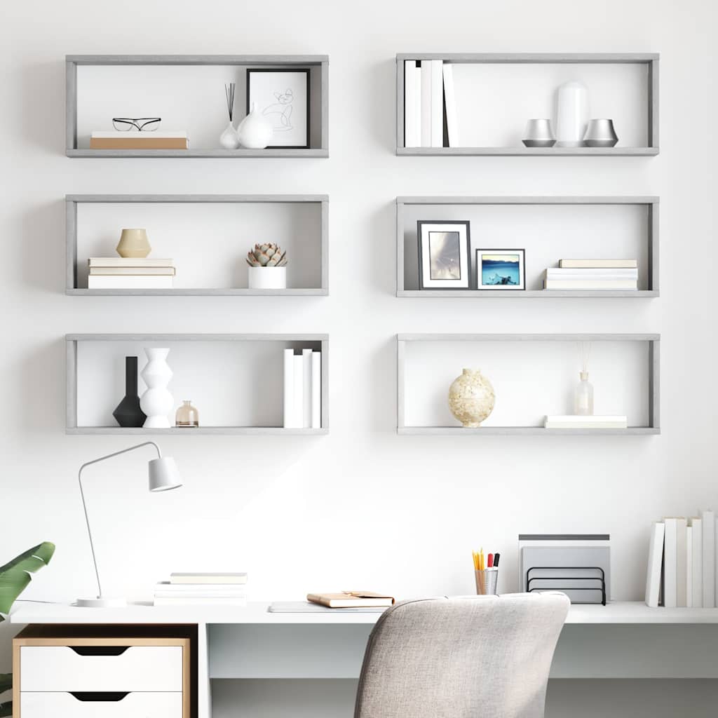 vidaXL Wall Cube Shelf 6 pcs Concrete Grey 60x15x23 cm Engineered Wood 1