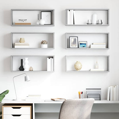 vidaXL Wall Cube Shelf 6 pcs Concrete Grey 60x15x23 cm Engineered Wood 1
