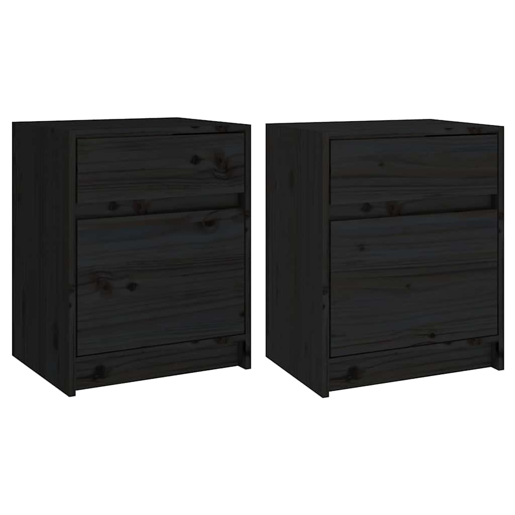 vidaXL Bedside Cabinet | Set of 2 | Black | Solid pinewood | Medium 2