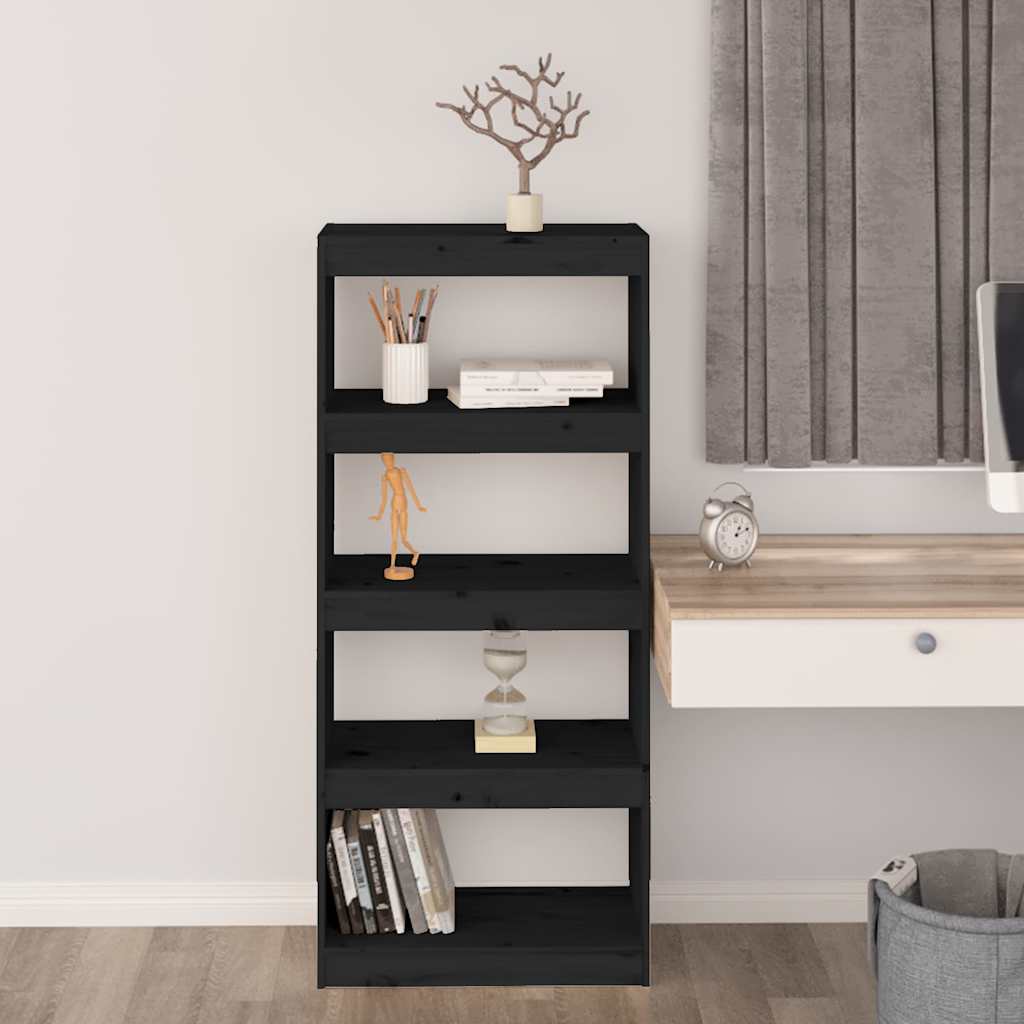 vidaXL Book Cabinet/Room Divider Black 60x30x135.5 cm Solid Wood Pine 3