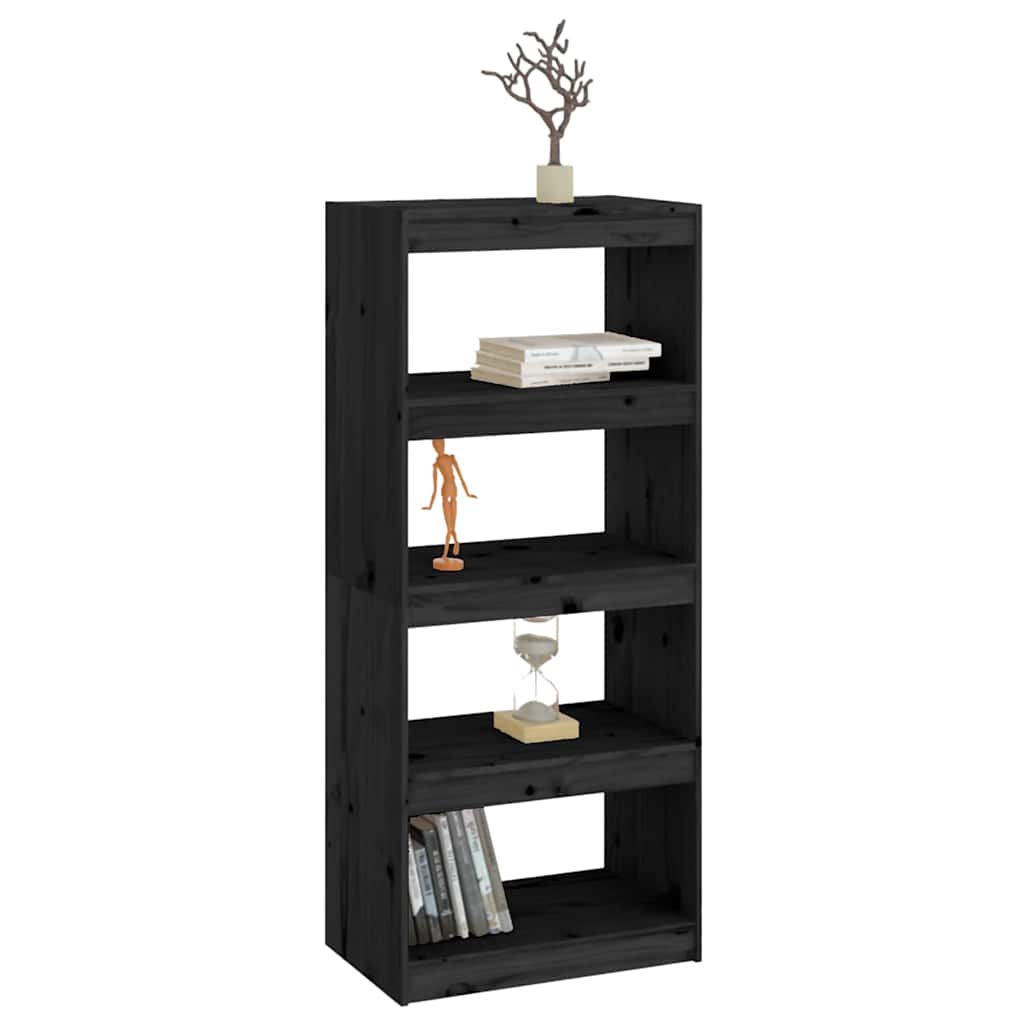 vidaXL Book Cabinet/Room Divider Black 60x30x135.5 cm Solid Wood Pine 4