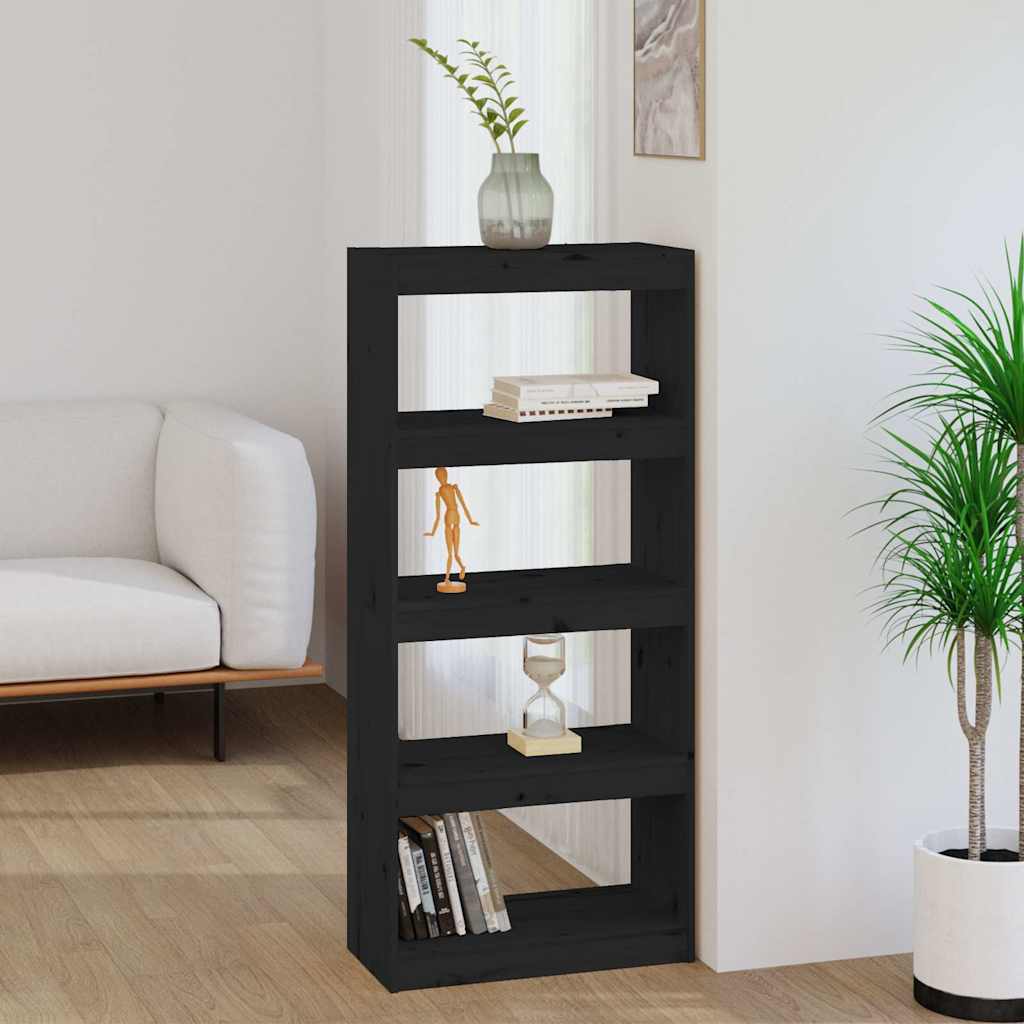 vidaXL Book Cabinet/Room Divider Black 60x30x135.5 cm Solid Wood Pine 1