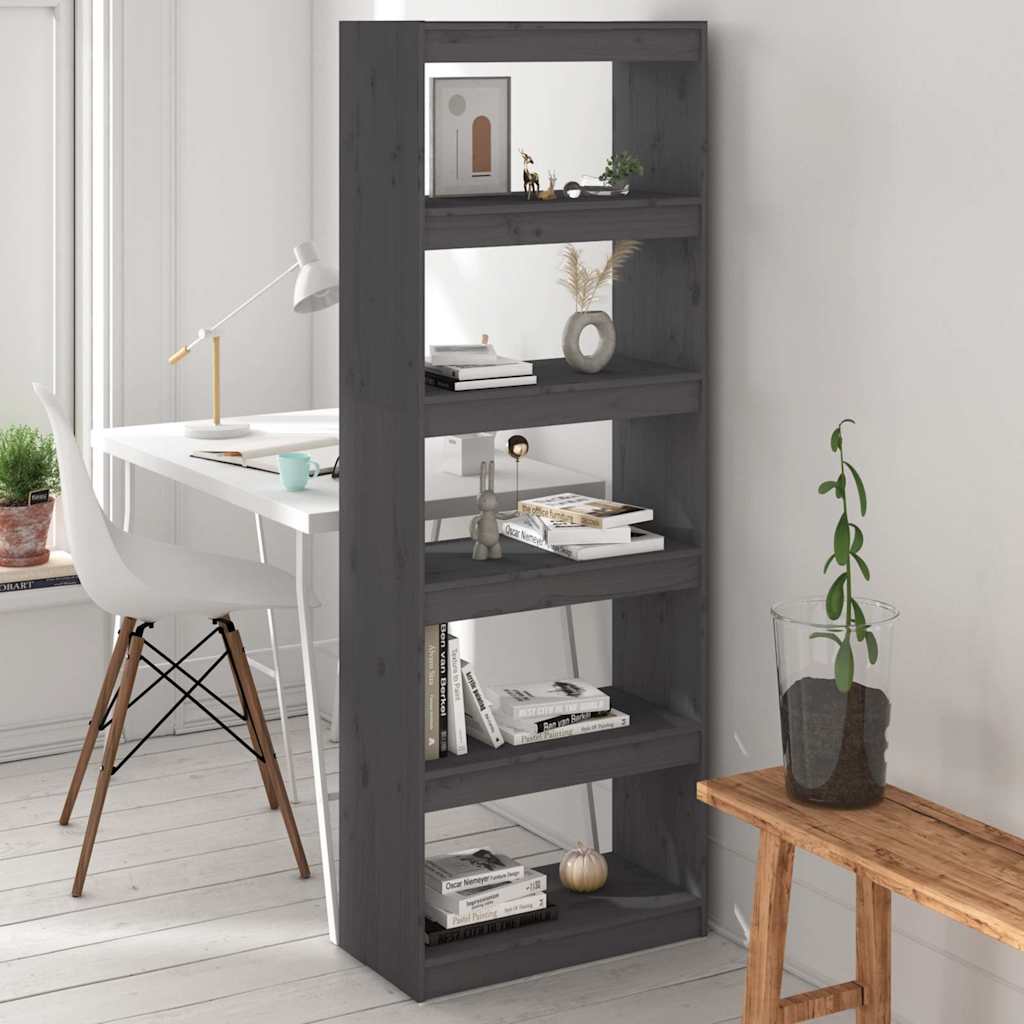 vidaXL Book Cabinet | Grey | Solid Pine Wood | Tall | Book Cabinet | Rectangular 1