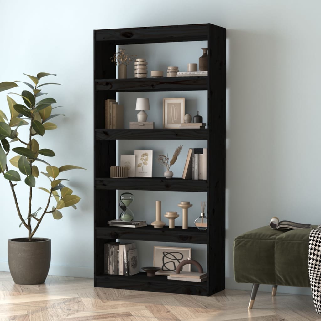 vidaXL Book Cabinet/Room Divider Black 80x30x167,4 cm Solid Wood Pine 3