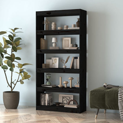 vidaXL Book Cabinet/Room Divider Black 80x30x167,4 cm Solid Wood Pine 3