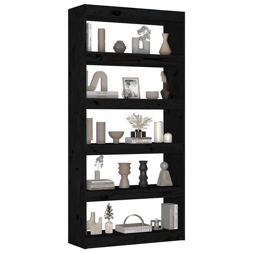 vidaXL Book Cabinet/Room Divider Black 80x30x167,4 cm Solid Wood Pine 6
