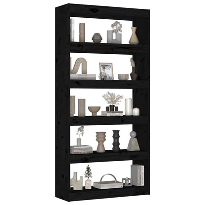 vidaXL Book Cabinet/Room Divider Black 80x30x167,4 cm Solid Wood Pine 6