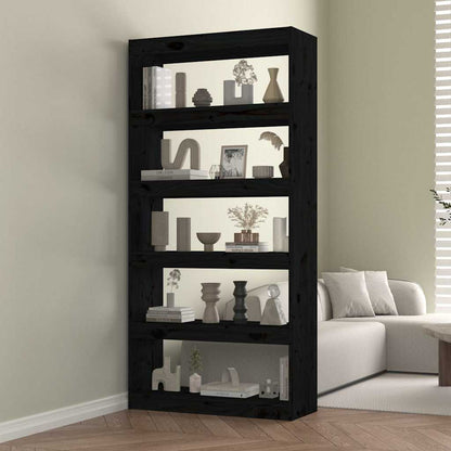 vidaXL Book Cabinet/Room Divider Black 80x30x167,4 cm Solid Wood Pine 1