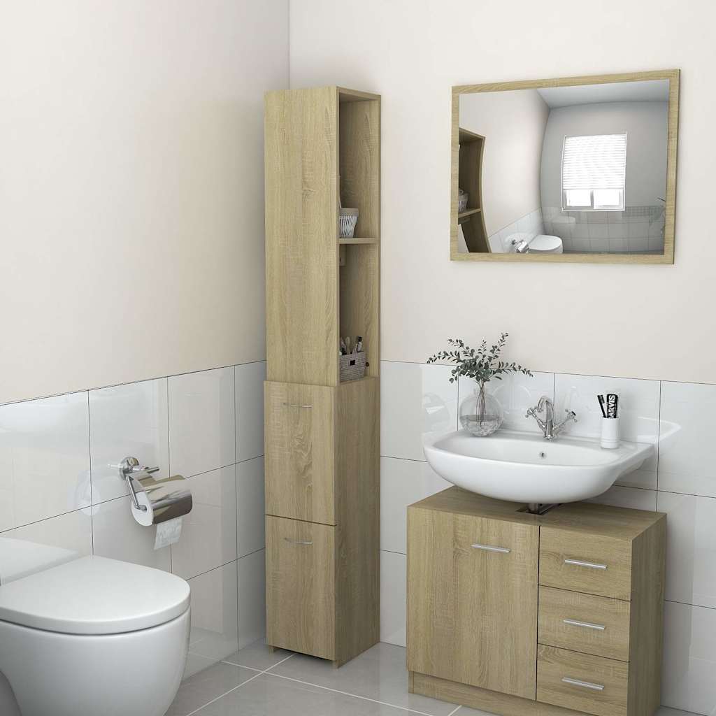 Bathroom Cabinet 25x26,5x170 cm Engineered Wood Sonoma oak