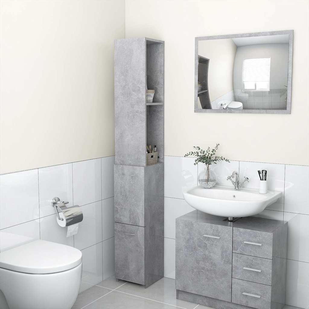 vidaXL Bathroom Cabinet | Concrete grey | Engineered wood | Tall and slim design 1