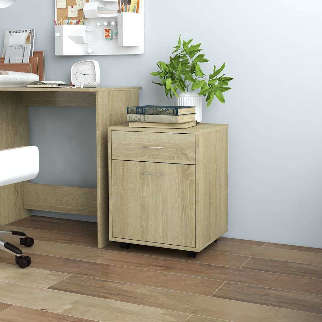 vidaXL Rolling Cabinet Sonoma Oak 45x38x54 cm Engineered Wood 1