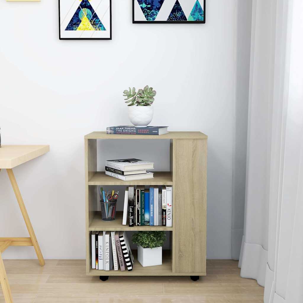 vidaXL Rolling Cabinet Sonoma Oak 60x35x75 cm Engineered Wood 3