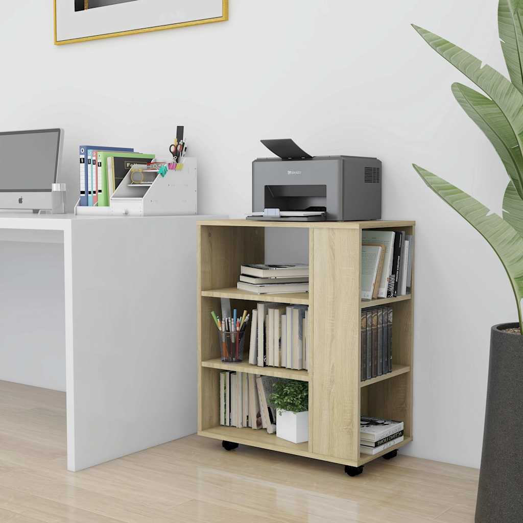 vidaXL Rolling Cabinet Sonoma Oak 60x35x75 cm Engineered Wood 1