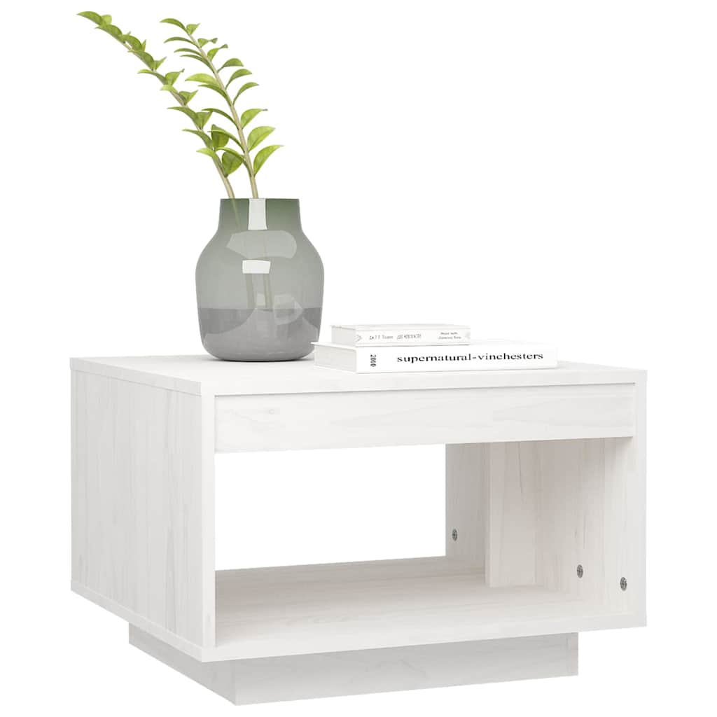 vidaXL Coffee Table White 50x50x33.5 cm Solid Pinewood 3