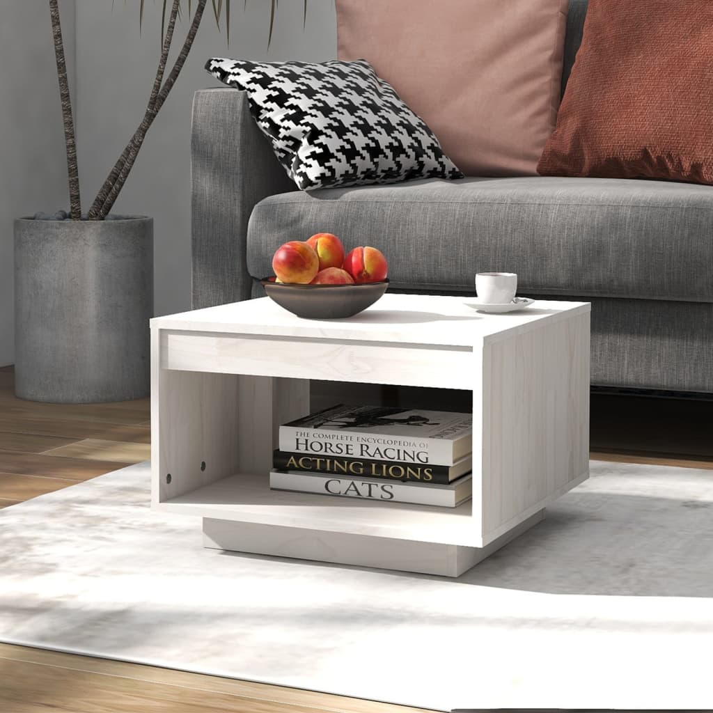 vidaXL Coffee Table White 50x50x33.5 cm Solid Pinewood 1