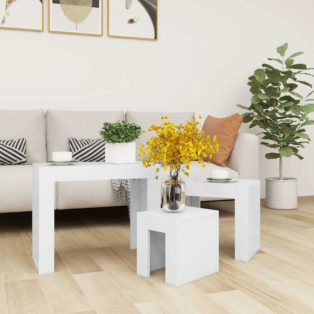 808540 vidaXL Nesting Coffee Tables 3 pcs White Engineered Wood 3