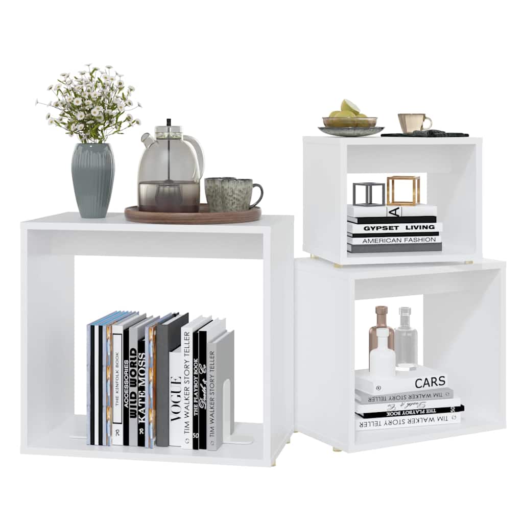 vidaXL Nesting Table | Set of 3 | White | Engineered wood | Small | Stackable 4