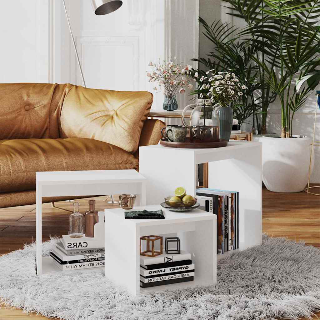 vidaXL Nesting Table | Set of 3 | White | Engineered wood | Small | Stackable 1