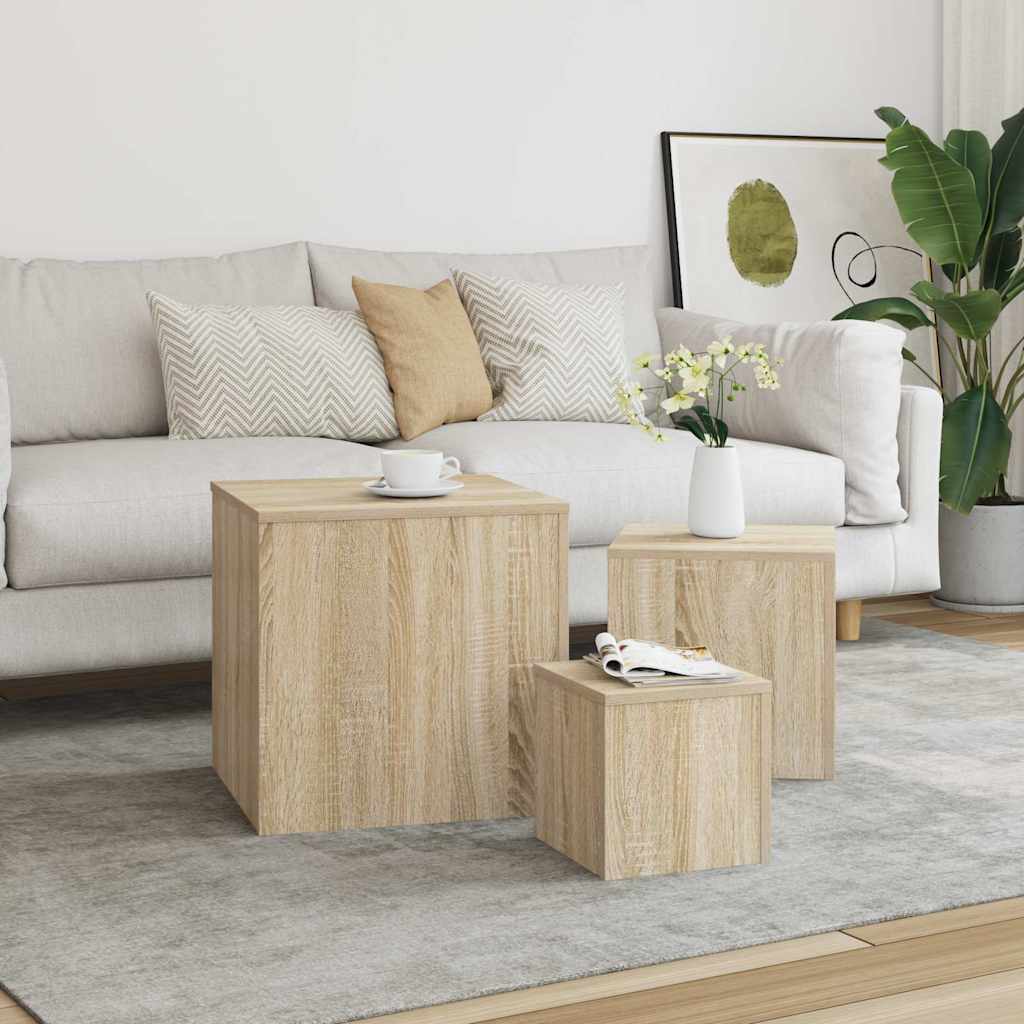 vidaXL Side Table | Set of 3 | Sonoma Oak | Engineered Wood 1