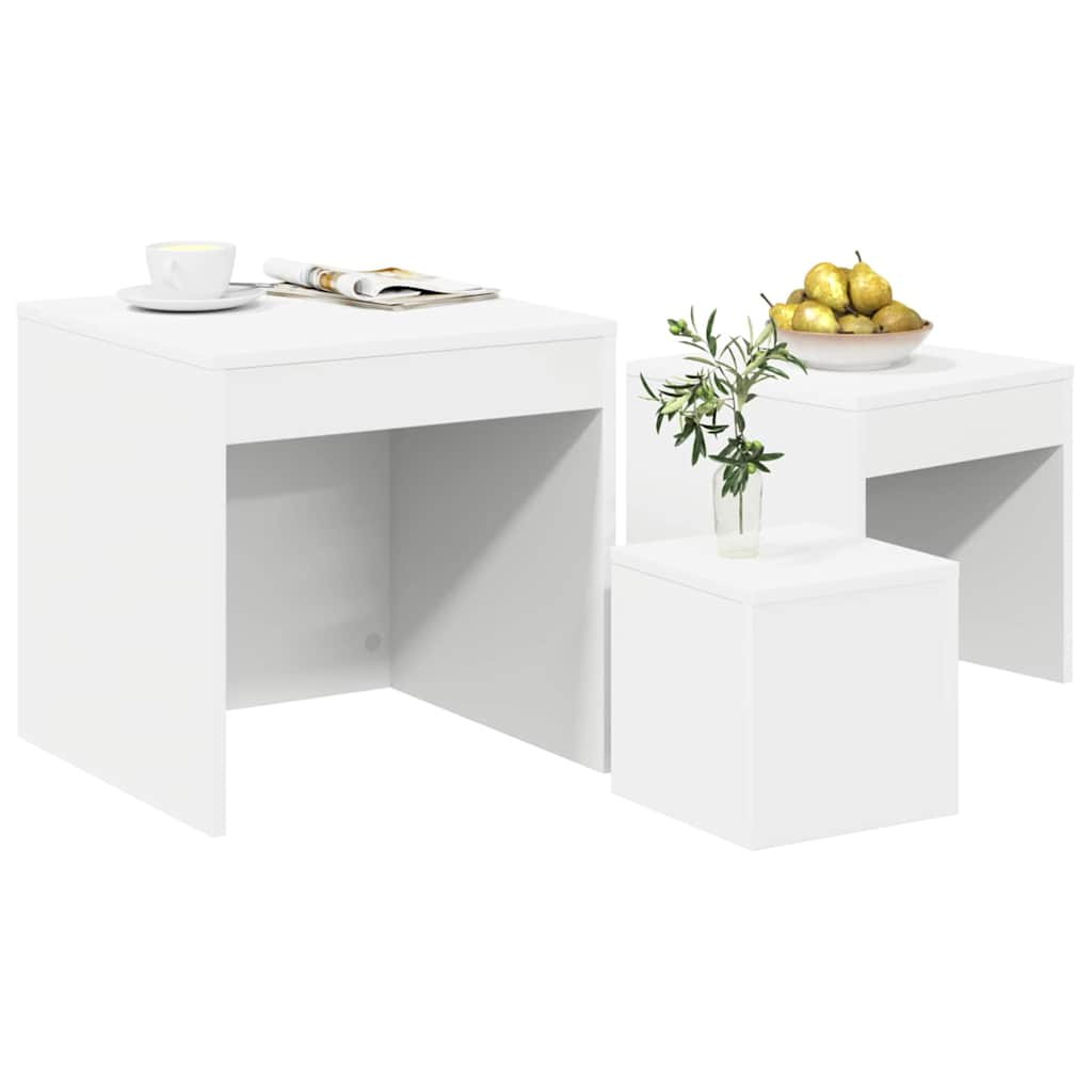 vidaXL Nesting Table | Set of 3 | White | Engineered wood | Small | Stackable 4